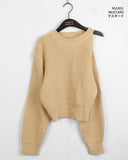 Mobin Hachi Unbalance Crop Shoulder Slit Long Sleeve Knit