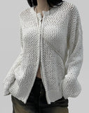 Latte Mesh Knit Zip-Up