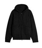 Cable Two-Way Knit Hooded Zip-Up
