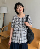 Dudas Frill Check Round Short Sleeve Blouse
