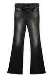 Belted washed bootcut black denim