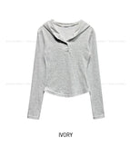 Ine Button Round Slim Hoodie