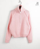 Saino Boucle Terry Slit Long Sleeve Half Zip-Up Knit