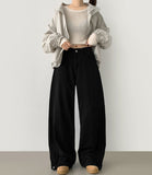 Hem Snap Cut Pin Tuck Adjust Wide Balloon Cotton Pants