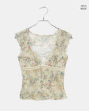 Jennings Flower Lace Frill Ribbon See-through Sleeveless