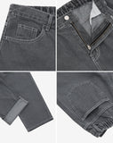 Half-bending semi-wide denim pants