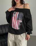 Vintage Flag Off-Shoulder Sweatshirt