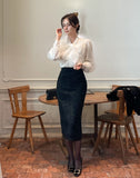 Mittel See-Through Pearl Tweed Long Skirt