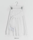 Karohi Sleeve Layered Check Shirring Midi Banding Skirt