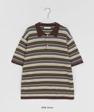 [Unisex] Yonder Color Stripe Collar Over Short Sleeve Knit