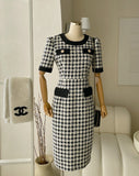Piel Check Tweed Color Matching H-Line One Piece
