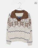 Neuel Nordic color matching collar loose fit long sleeve knit