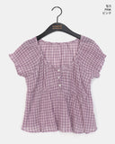 Ridge Check Puff Shirring Blouse