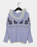 Leku Snowflake Nordic Cable Bell Fur Knit Zip-up