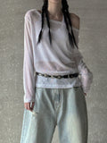 Boat neck long sleeve see-through knit