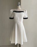 Lene Color Matching Ribbon Puff Tweed Mini One Piece