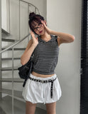 Terry Stripe Backless Halter Hooded Sleeveless