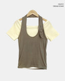 Dender Button Halter Short Sleeve T-shirt