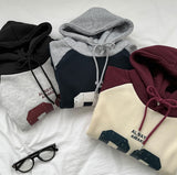 Color Matching Raglan 82 Printing Loose Fit Brushed Hoodie