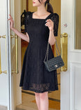 Hush Puff Punching Lace Flare Mini One Piece