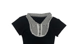 Nehru Vintage Check Collar Short Sleeve Blouse