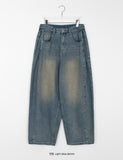 [unisex] Kurini side pin tuck washed wide denim pants