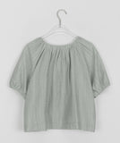 Meldew Ribbon Button Puff Short Sleeve Blouse