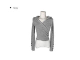 Hito Wrap Button Slim Hood Knit