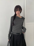 Rhythm Diagonal Unbalanced Button Hood Long Sleeve T-shirt