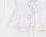 Etched puff ribbon pin tuck blouse