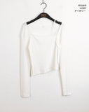 Nuel square neck thong slit long sleeve T-shirt