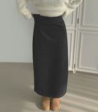 Banding Suede H-line Back Slit Long Skirt