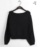 Sar basic boat neck cozy crop long sleeve knit