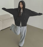 Loose Fit Two-Way Soft Embroidered Hood Zip-Up