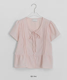 Domuri Ribbon Seersucker Short Sleeve Blouse