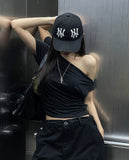 Drape Shirring Unbalance Off-Shoulder T-Shirt