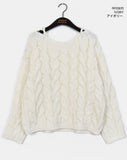 Unz Ribbon String Off-Shoulder Loose Fit Cable Knit