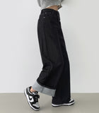 Winter Non-Fade Peach Fuzz Non-Span Long Wide Denim Pants