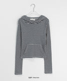 Bunico Stripe Crop Hooded Long Sleeve Tee