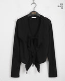 hoven ribbon strap ruffle frill long-sleeved cardigan