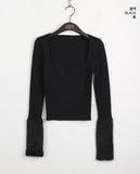 Leman angora fur color matching square neck knit