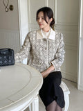 Demur Color Matching Collar Pattern Tweed Short Jacket