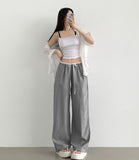 Summer Color Matching Stripe Banding Wide Pants