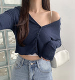 Modal Blend Material V-neck Long Sleeve Cardigan