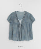 Temuk Check Frill Short Sleeve Blouse