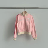 Tokyo Lettering High Neck Color Matching Pink Crop Jersey