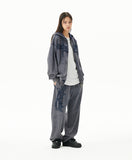 WASHED CUT OFF APPLIQUE HOOD ZIP UP