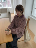 [BAONHAUS] Salo Ribbon Color Matching Check Collar Shirt