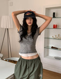 See-through layered button cap sleeve short sleeve