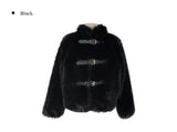 Ago Buckle High Neck Fur Short Jacket